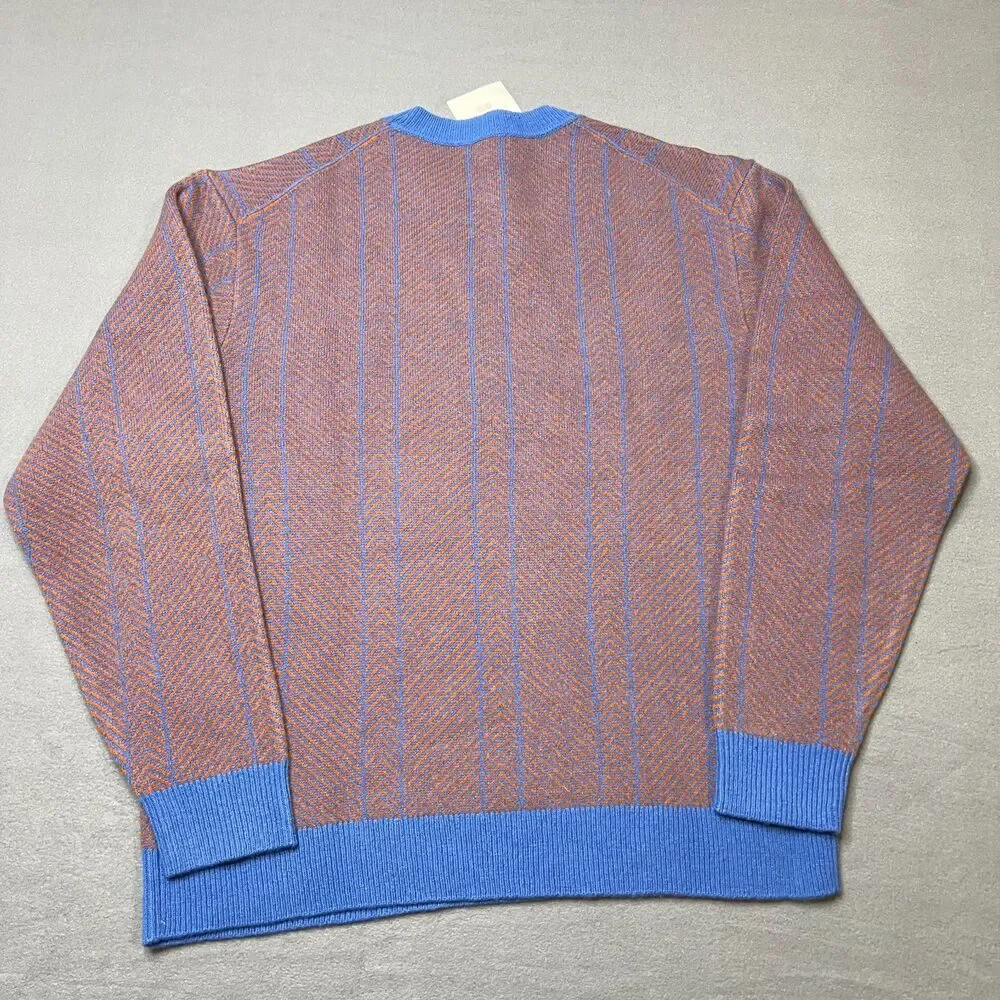 JW Anderson x Uniqlo Sweater Men's XL Blue Orange Herringbone Lambswool Crewneck